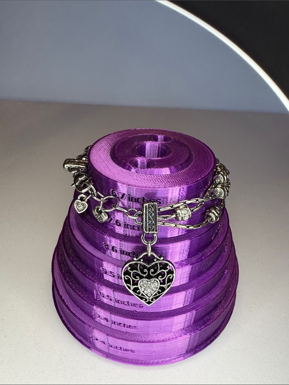 Brighton Bracelet Reno Silver Heart Charm with Rhinestones fits 6.7” wrist